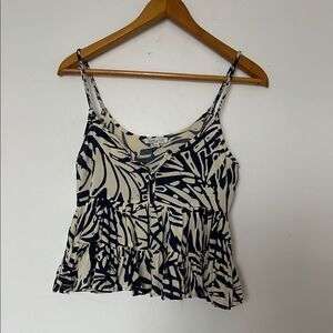 Patrons of Peace Tank Top Navy Floral Ruffle Flowy Tie Bow Coastal Resort Large